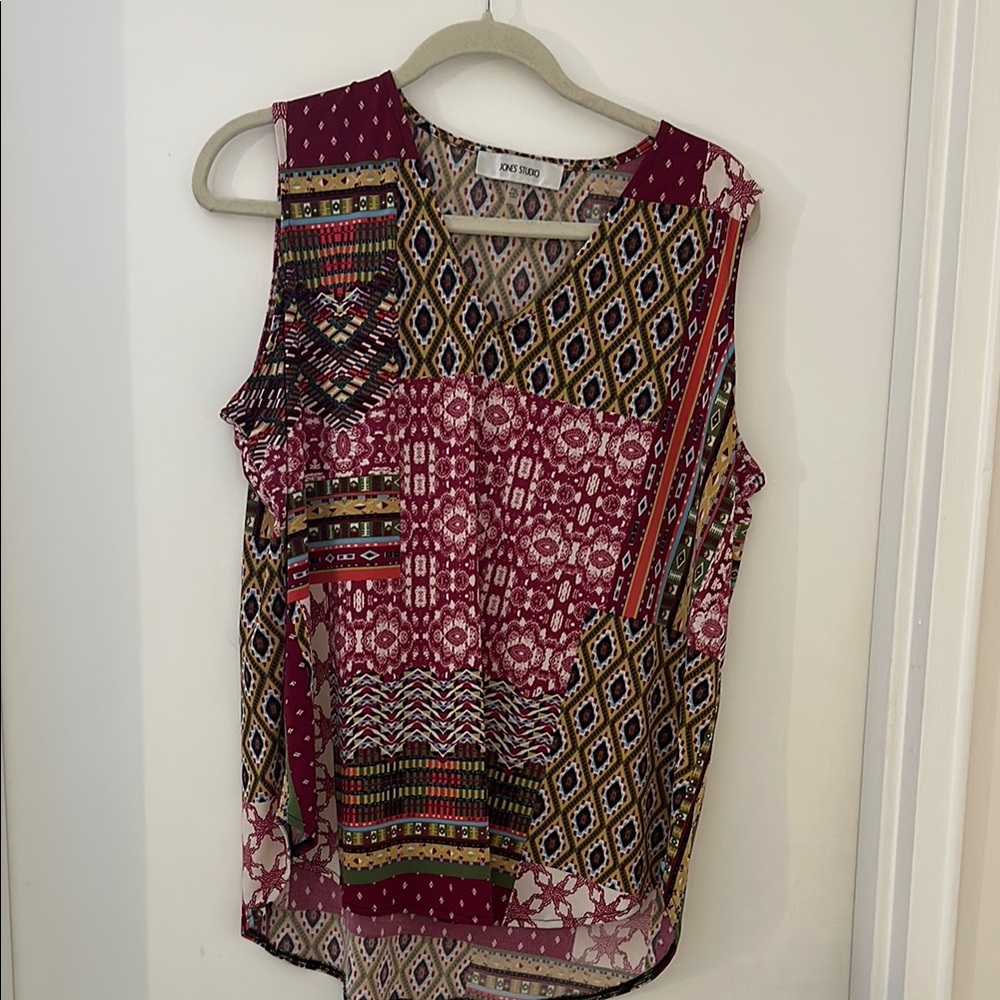 Jones Studio Red and Black Asymmetrical Graphic Tank Top